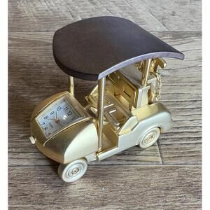 Platinum Quartz Gold Toned Miniature Golf Cart Clock - Needs Battery